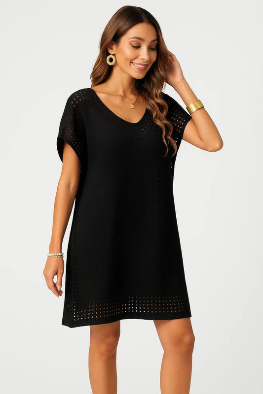 Jocelyn – Tunica da Spiaggia in Maglia Ajouré Nero