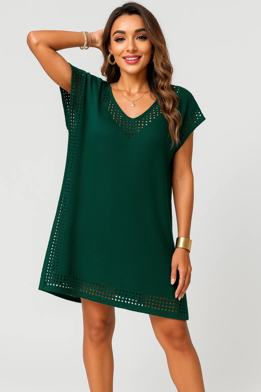 Jocelyn – Tunica da Spiaggia in Maglia Ajouré Verde smeraldo