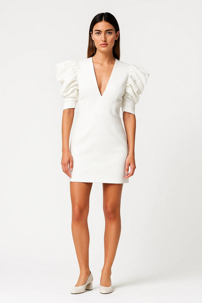 Jolina – Abito Corto Bianco con Maniche a Sbuffo Bianco