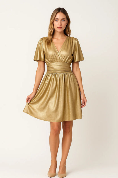 Josepha – Abito Corto Dorato con Maniche a Farfalla Oro