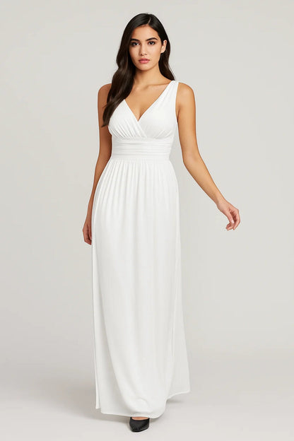 Joyce – Abito Lungo Elegante con Scollo a V Incrociato Bianco