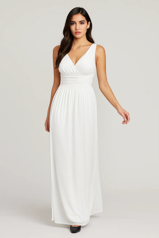 Joyce – Abito Lungo Elegante con Scollo a V Incrociato Bianco