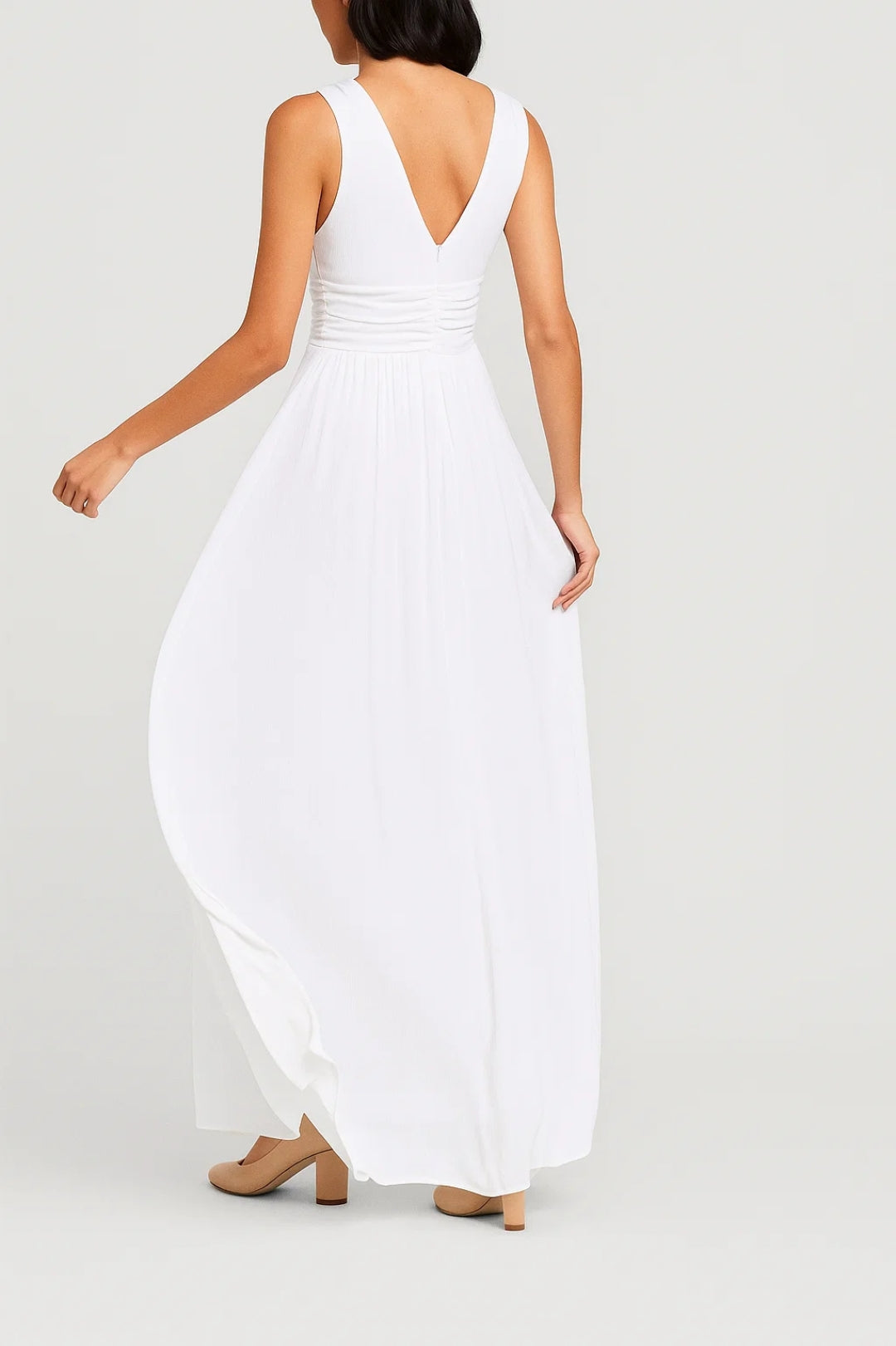 Joyce – Abito Lungo Elegante con Scollo a V Incrociato Bianco