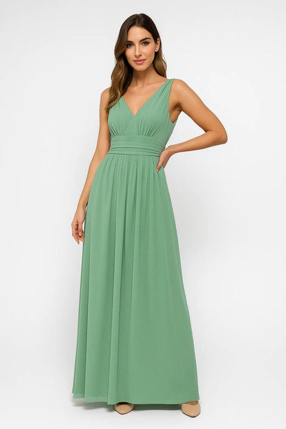 Joyce – Abito Lungo Elegante con Scollo a V Incrociato Verde Salvia