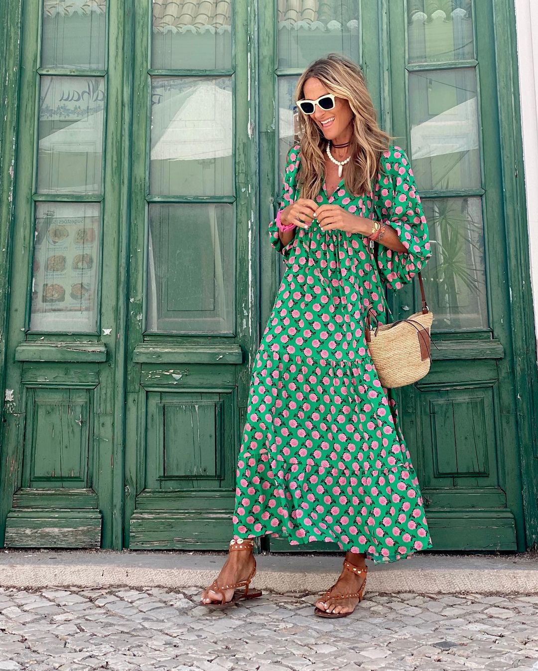 Enrica - Vestito donna maxi maniche lunghe fantasia primavera