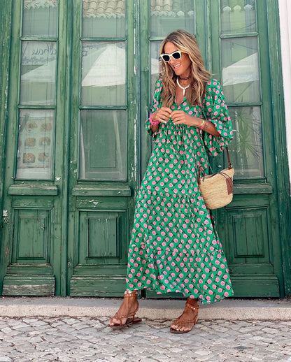 Enrica - Vestito donna maxi maniche lunghe fantasia primavera