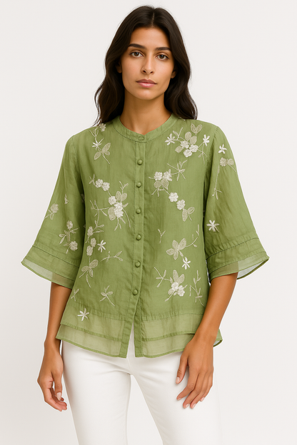 Kamilia – Camicetta Donna Elegante con Ricami Sofisticati Verde