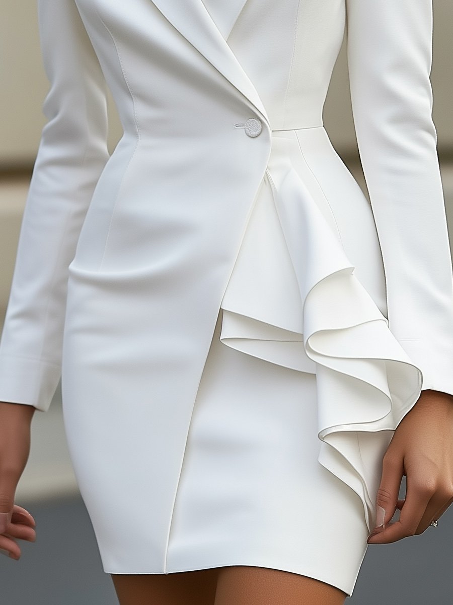 Karin - Elegantes Weißes Blazerkleid mit Rüschen-Detail Bianco