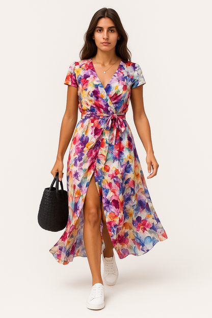 Katia – Abito Estivo Donna Colorato con Scollo a V Fiori