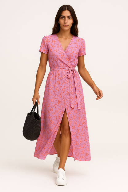 Katia – Abito Estivo Donna Colorato con Scollo a V Rosa