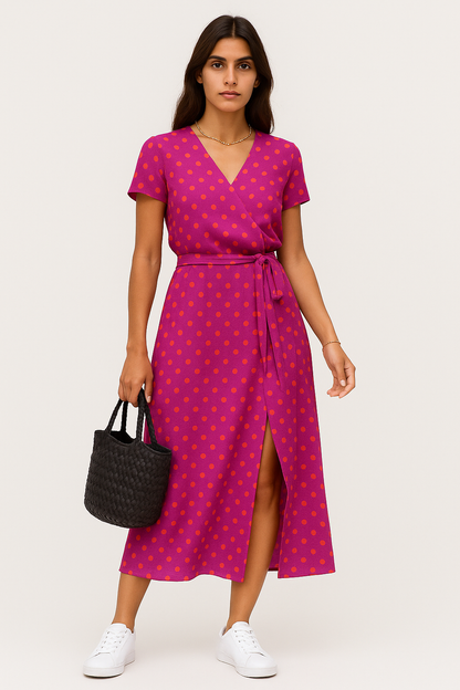 Katia – Abito Estivo Donna Colorato con Scollo a V Rosa/Arancione