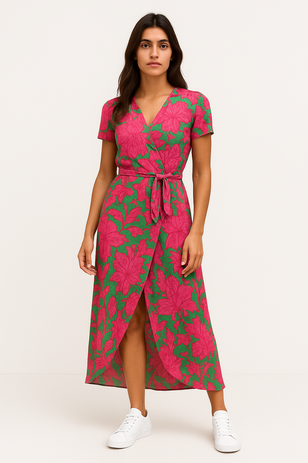 Katia – Abito Estivo Donna Colorato con Scollo a V Rosa/Verde