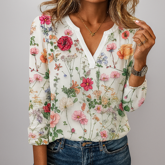 Lelia - Camicetta Donna Casual con Stampa Floreale Elegante Bianco