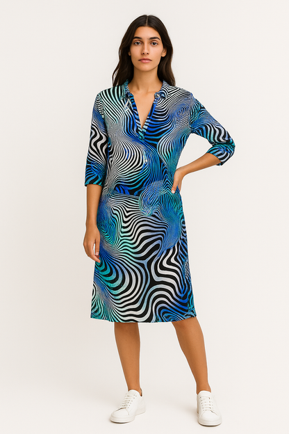 Leonora - Abito da Donna Elegante Scollo a V Colorato Blu