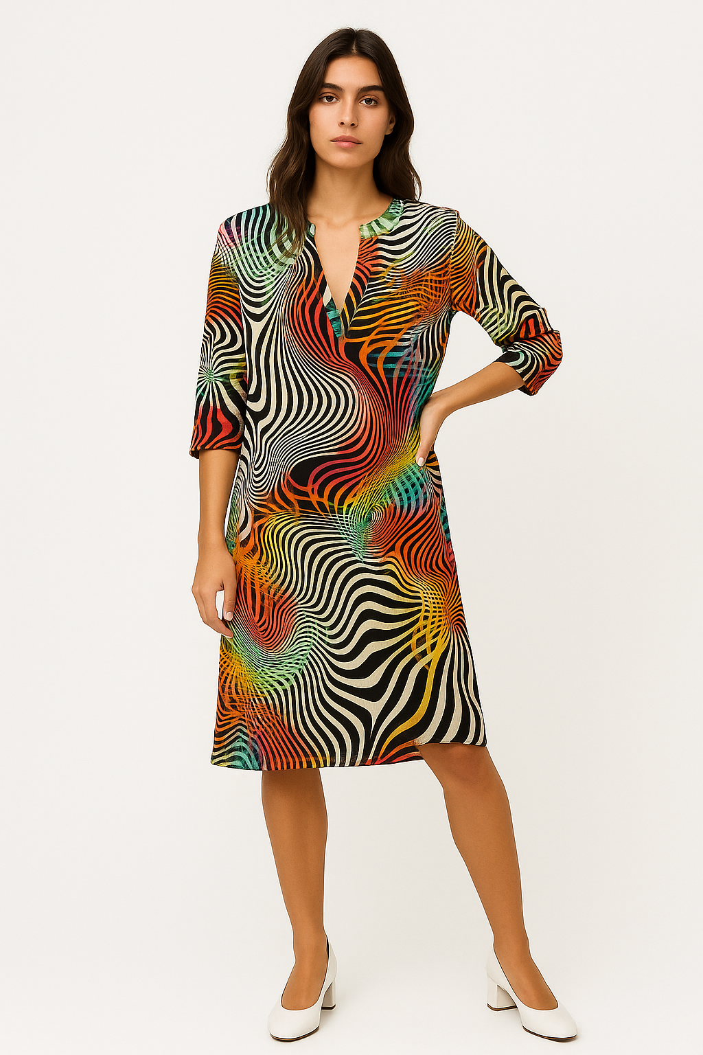 Leonora - Abito da Donna Elegante Scollo a V Colorato Multicolore