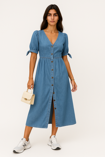 Letizia - Abito Donna Denim Elegante e Versatile Blu