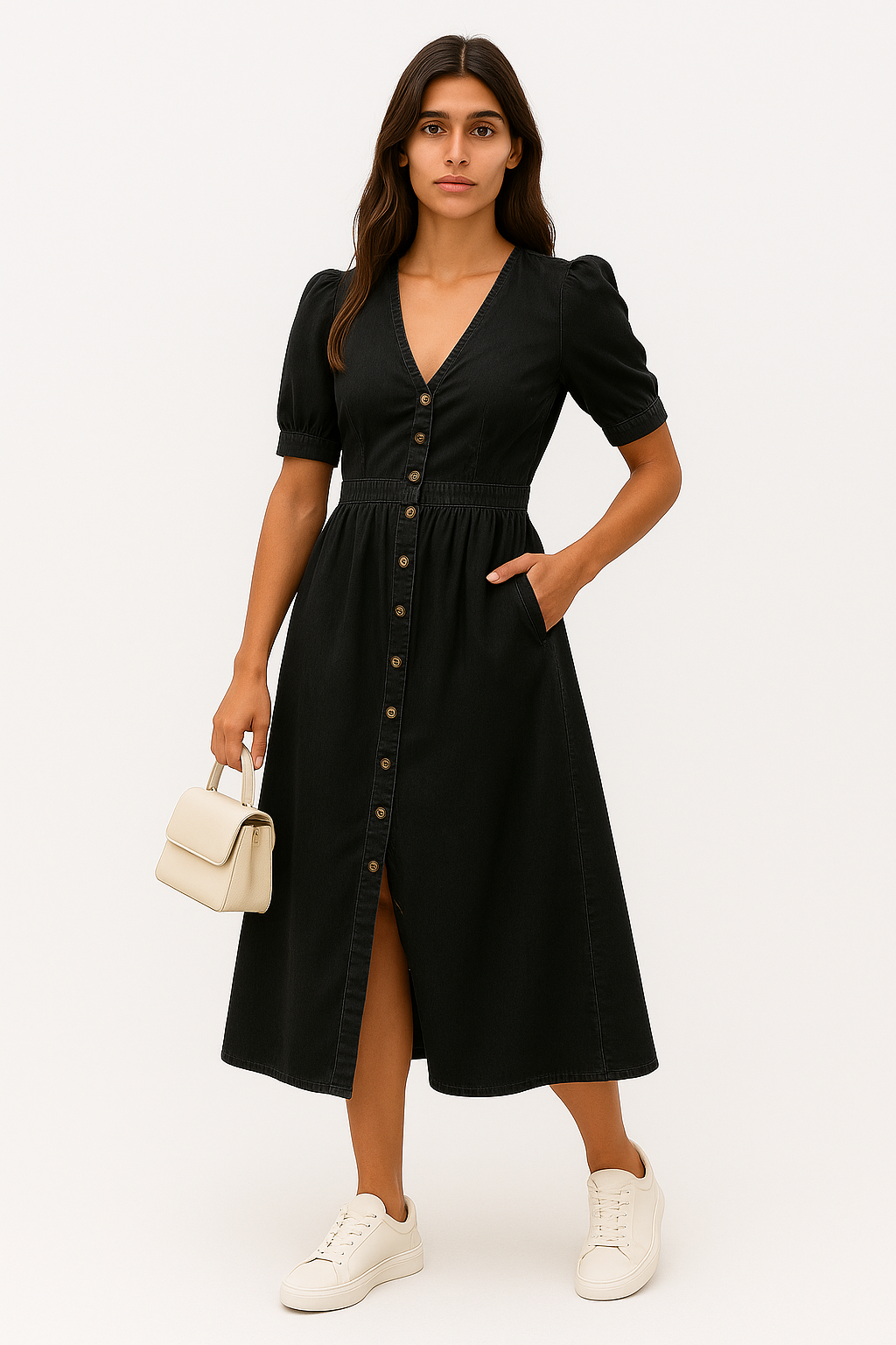 Letizia - Abito Donna Denim Elegante e Versatile Nero