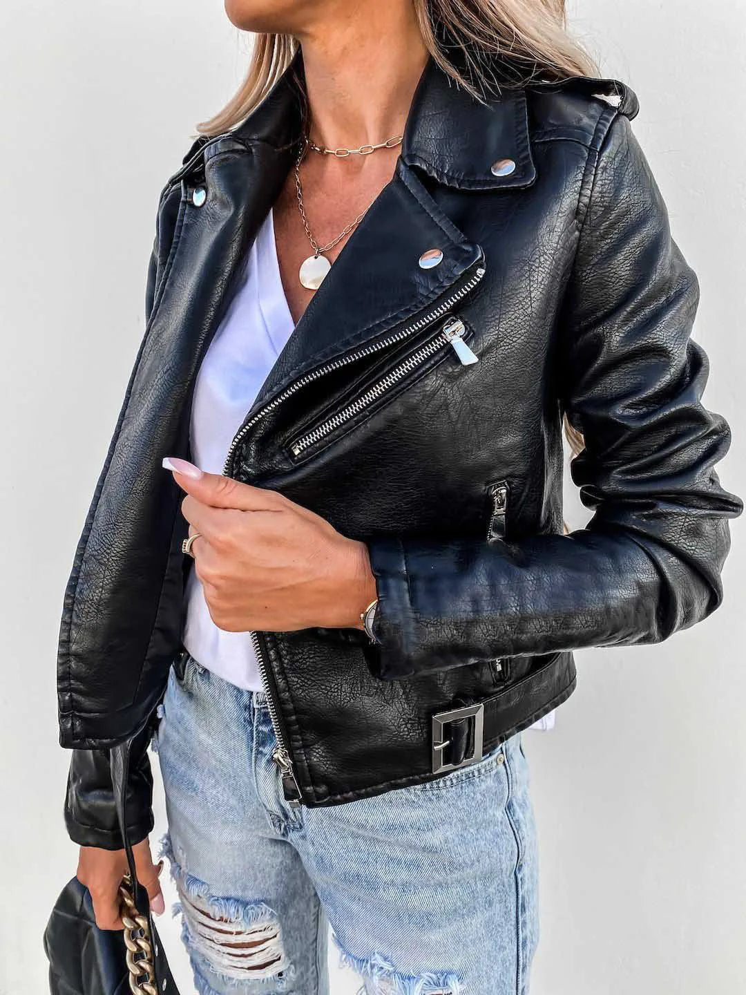 Letizia - Giacca Biker in Ecopelle Stile Rock-Chic Nero
