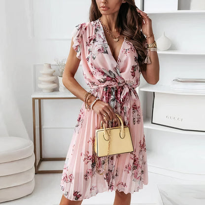 Lia - Abito Prendisole Donna Midi Floreale Estivo Rosa