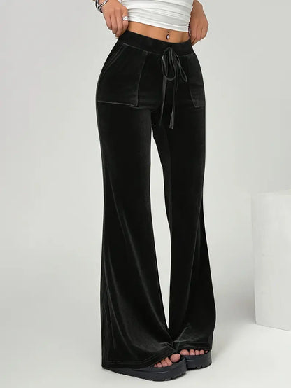 Licia - Pantaloni Donna Svasati in Velluto Elegante Nero