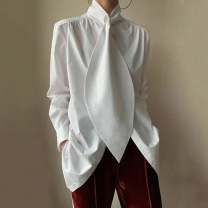 Livia - Camicetta Donna Collo Alto Maniche Lunghe bianco