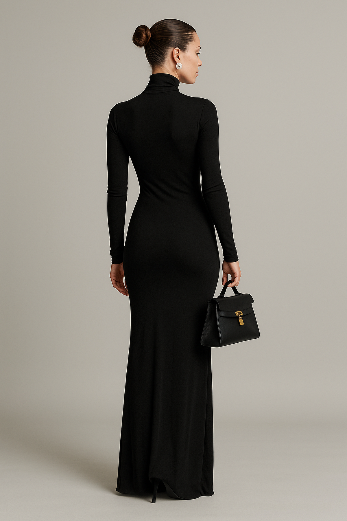 Rosinda - Abito Maxi Collo Alto Maniche Lunghe Stretch