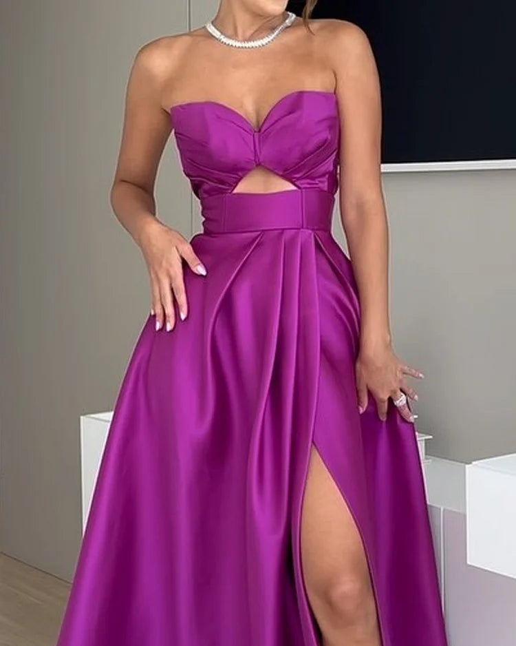 Lucrezia - Abito Donna Monocolore Senza Maniche Elegante Rosa