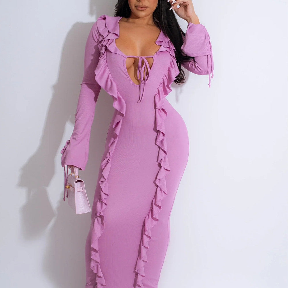 Lumina - Elegante abito da donna autunnale a maniche lunghe e a tubino Viola