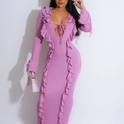 Lumina - Elegante abito da donna autunnale a maniche lunghe e a tubino Viola