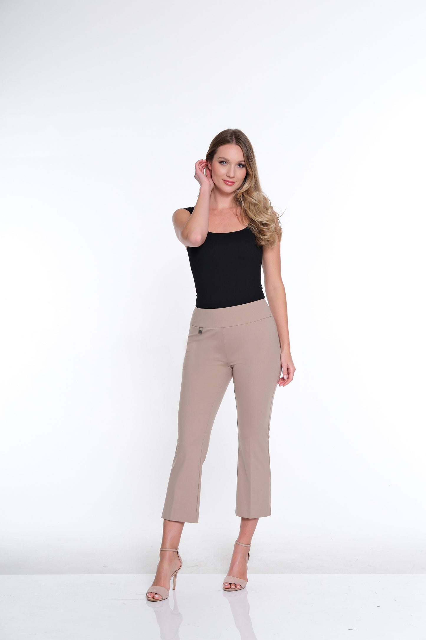 Quirinda - Pantalone Crop Flare Colore Stone Elegante