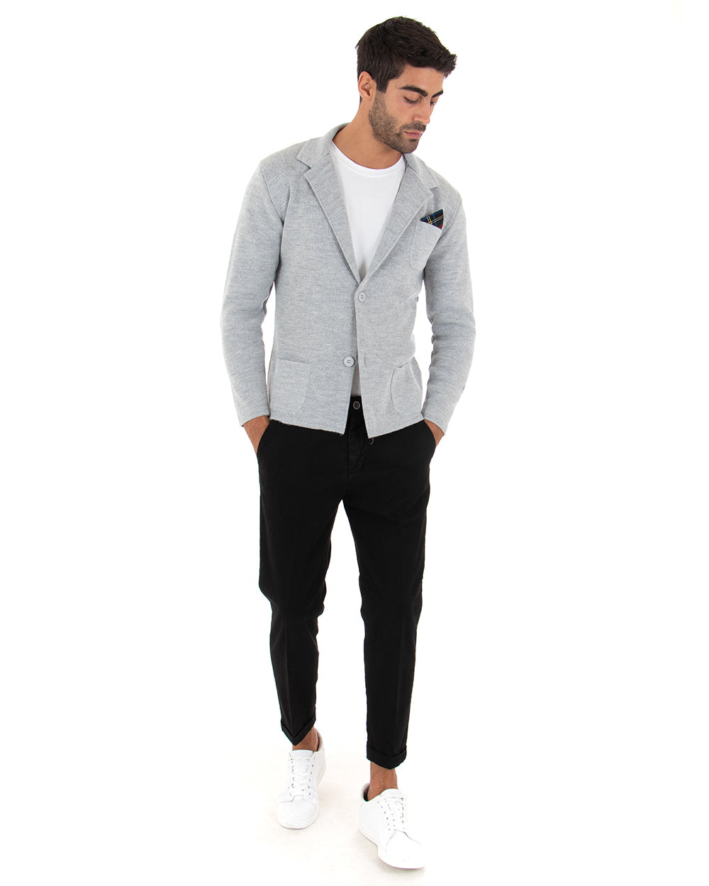 Kirov - Cardigan Uomo Giacca Bottoni Casual Grigio Elegante