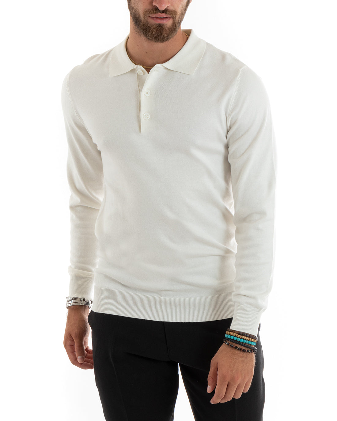 Kornel - Maglioncino Uomo Colletto Polo Bianco Casual