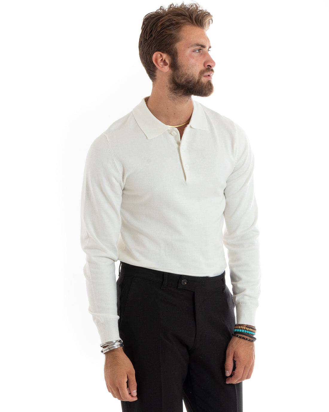 Kornel - Maglioncino Uomo Colletto Polo Bianco Casual