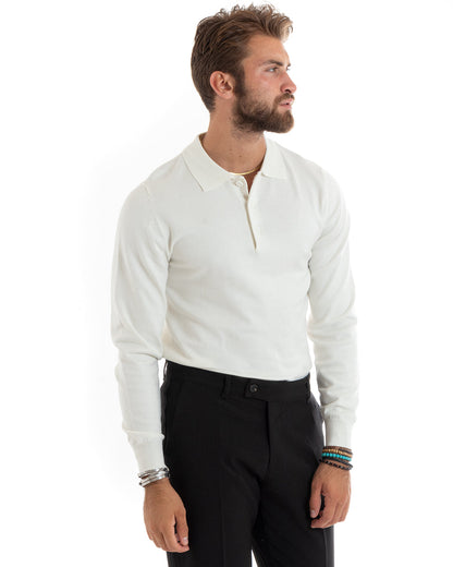 Kornel - Maglioncino Uomo Colletto Polo Bianco Casual