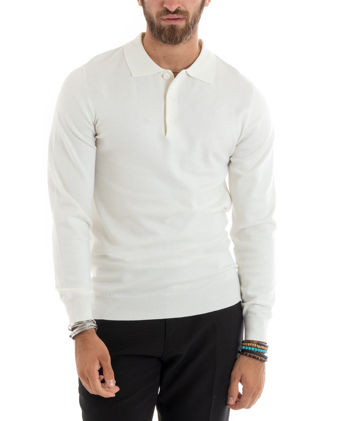 Kornel - Maglioncino Uomo Colletto Polo Bianco Casual