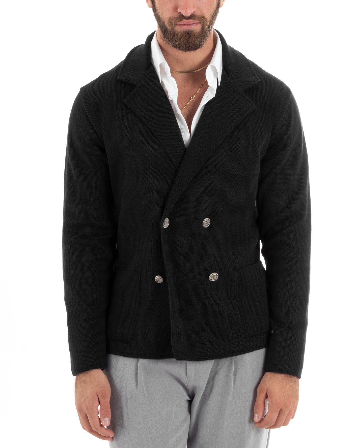 Kian - Cardigan Uomo Doppiopetto Nero Stile Elegante Casual