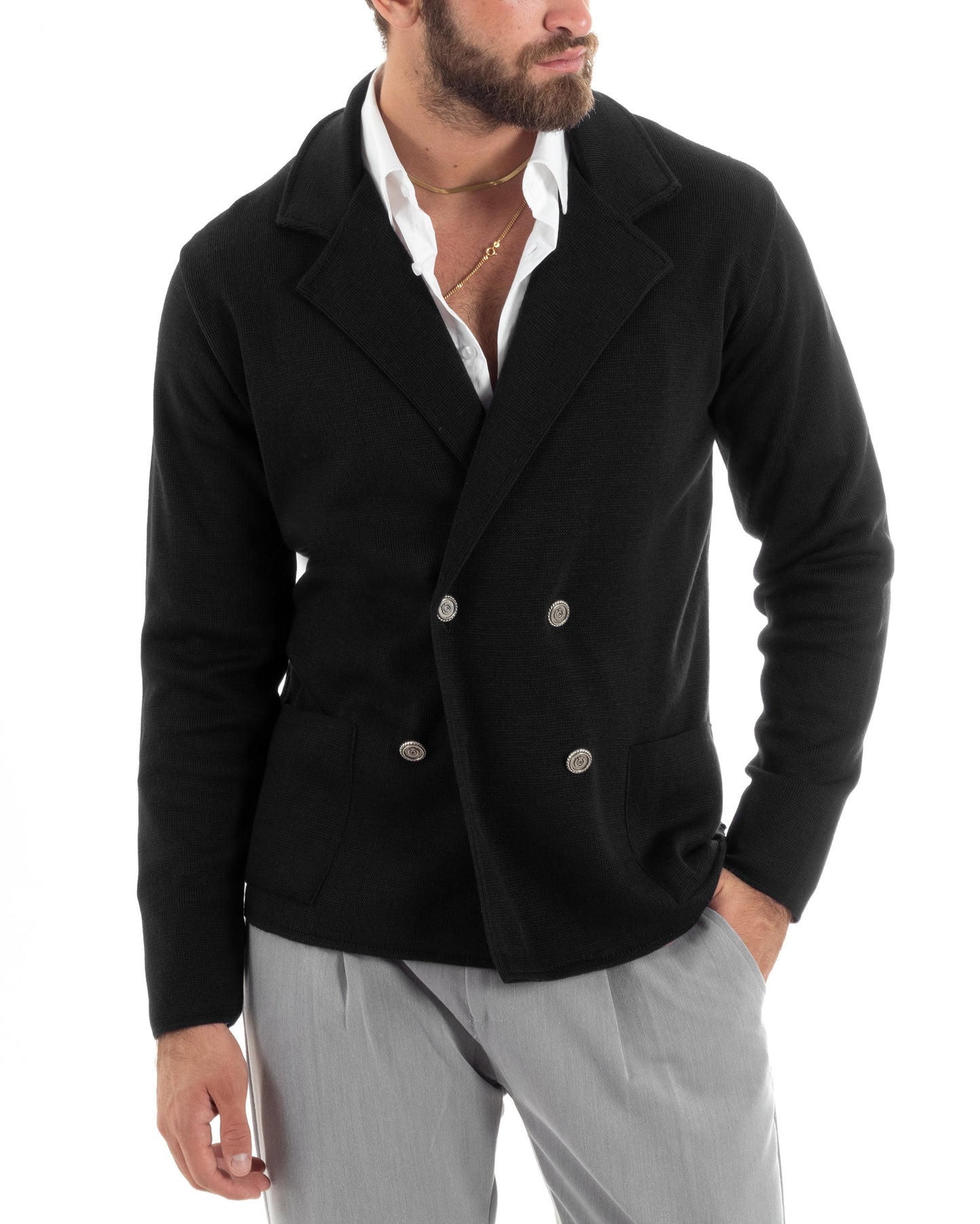 Kian - Cardigan Uomo Doppiopetto Nero Stile Elegante Casual