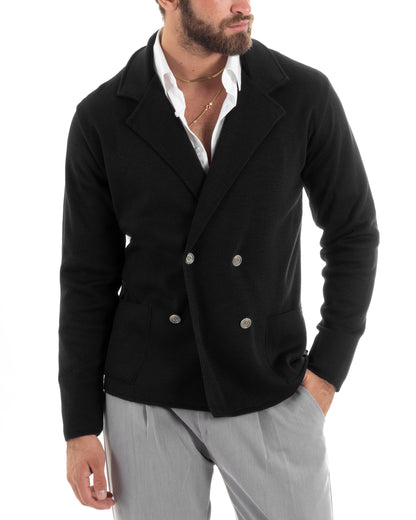 Kian - Cardigan Uomo Doppiopetto Nero Stile Elegante Casual