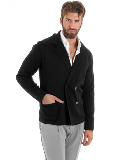 Kian - Cardigan Uomo Doppiopetto Nero Stile Elegante Casual