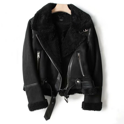 Rita - Giacca in Pelle con Fodera Calda in Sherpa