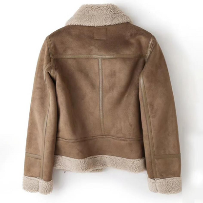 Rita - Giacca in Pelle con Fodera Calda in Sherpa