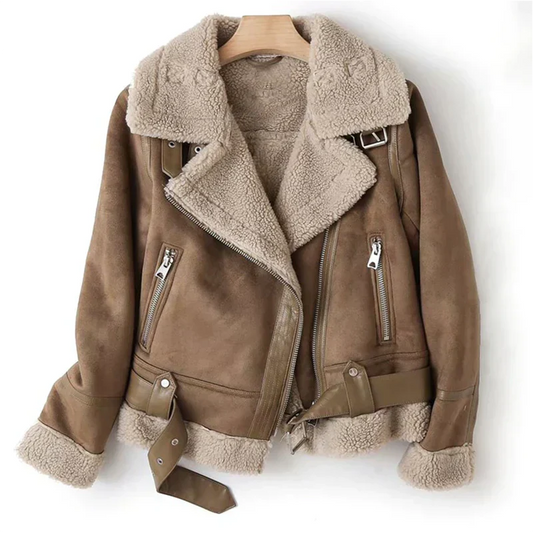 Rita - Giacca in Pelle con Fodera Calda in Sherpa