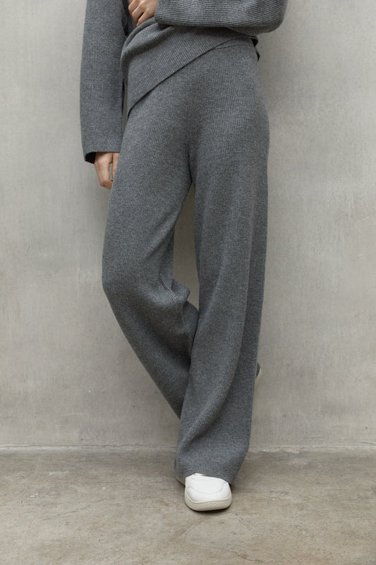 Anabella - Pantalone Donna Grigio Elegante Vita Alta