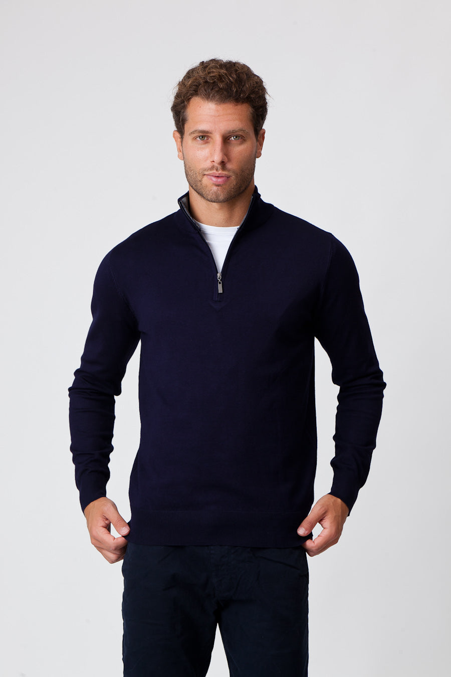 Raffa - Maglione Uomo Mezza Zip Blu Elegante