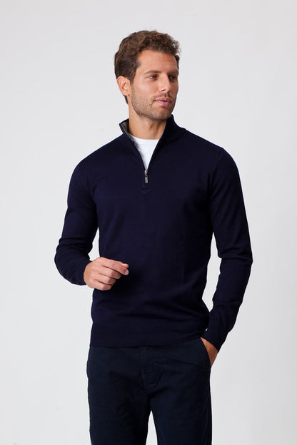 Raffa - Maglione Uomo Mezza Zip Blu Elegante