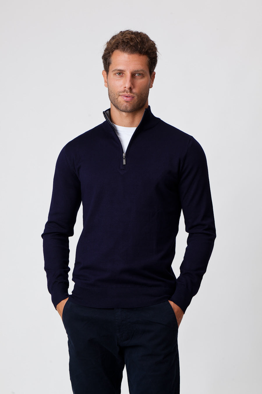 Raffa - Maglione Uomo Mezza Zip Blu Elegante