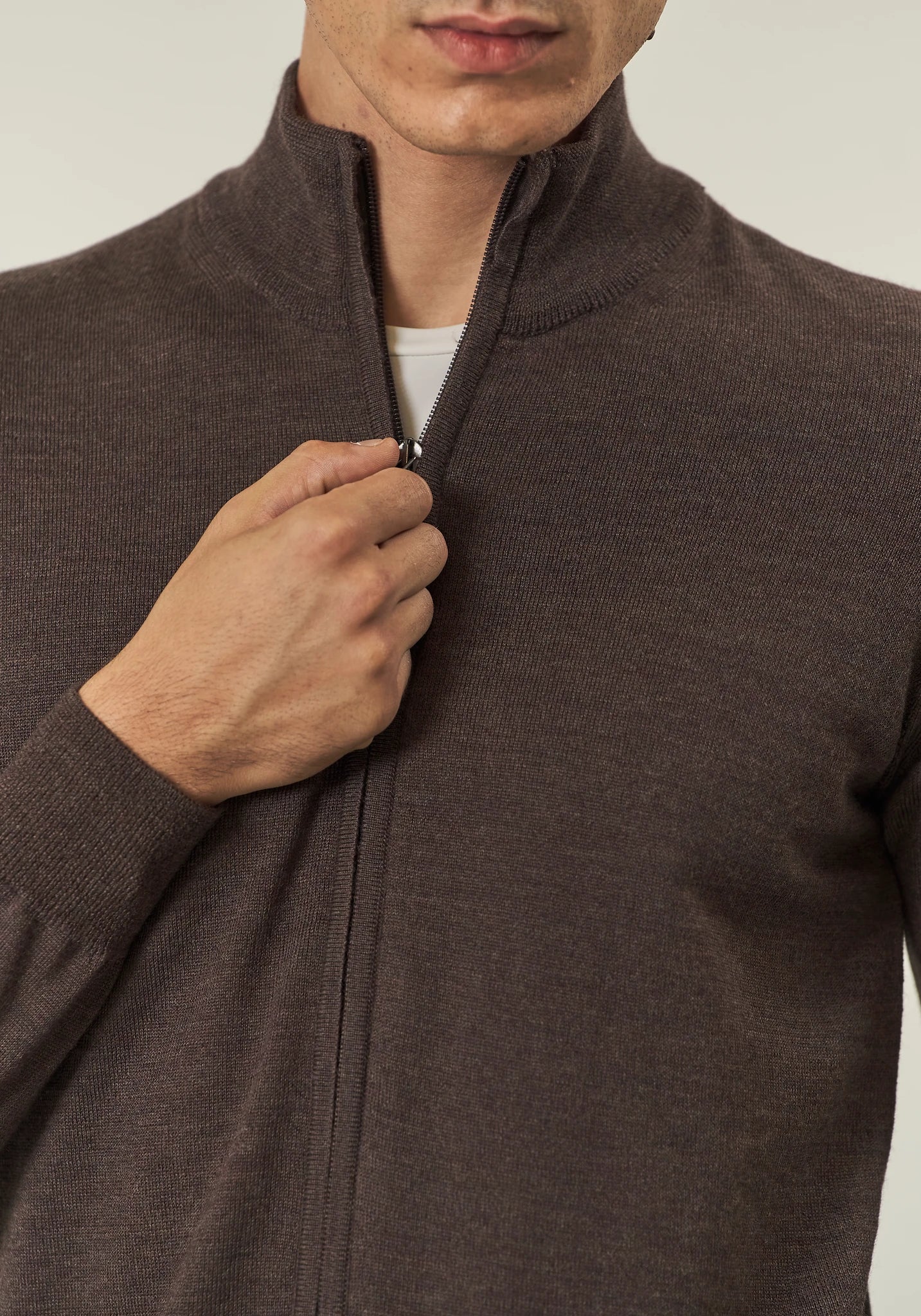 Tizian - Maglia Full Zip Marrone Uomo Elegante