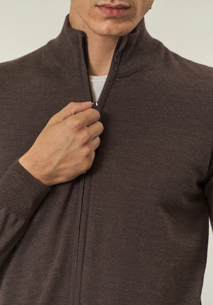 Tizian - Maglia Full Zip Marrone Uomo Elegante