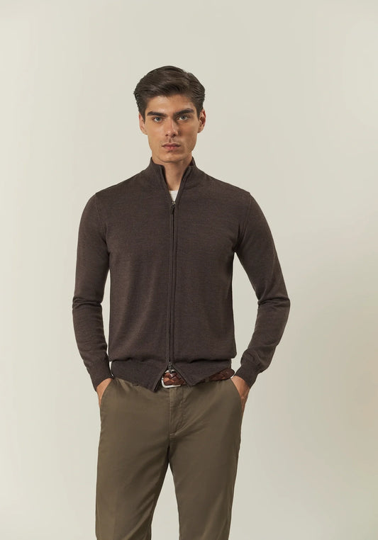 Tizian - Maglia Full Zip Marrone Uomo Elegante