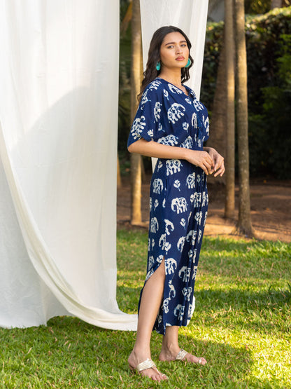 Erica - Abito Maxi Kaftano Donna Indigo Elegante